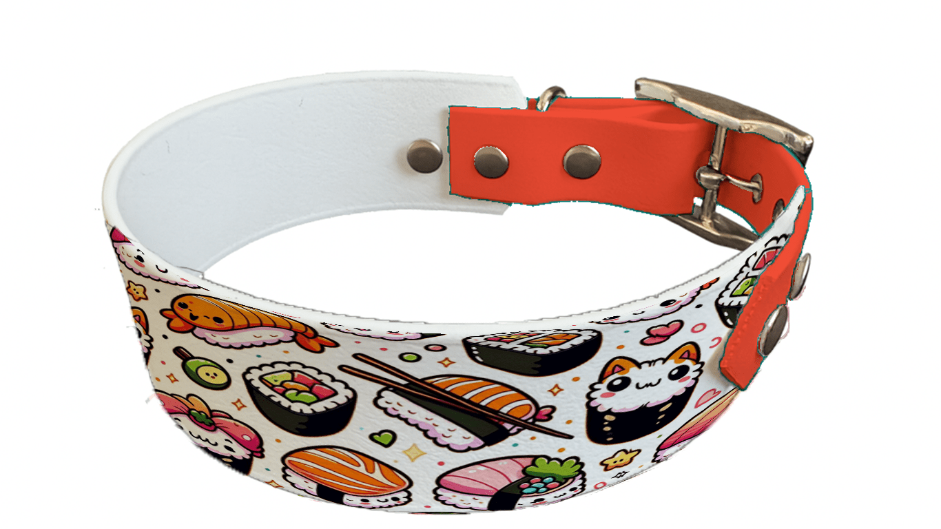 L'atelier du Fourmilier collier bicolore 18 Collier bicolore large pour chien en BioThane® imprimé – Collection gourmandise – 38/25 mm