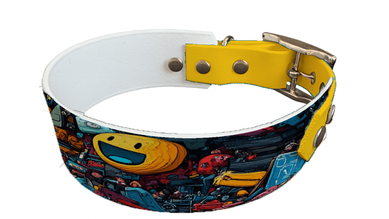 L'atelier du Fourmilier collier bicolore 180 Collier bicolore large pour chien en BioThane® imprimé – Collection pop art– 38/25 mm