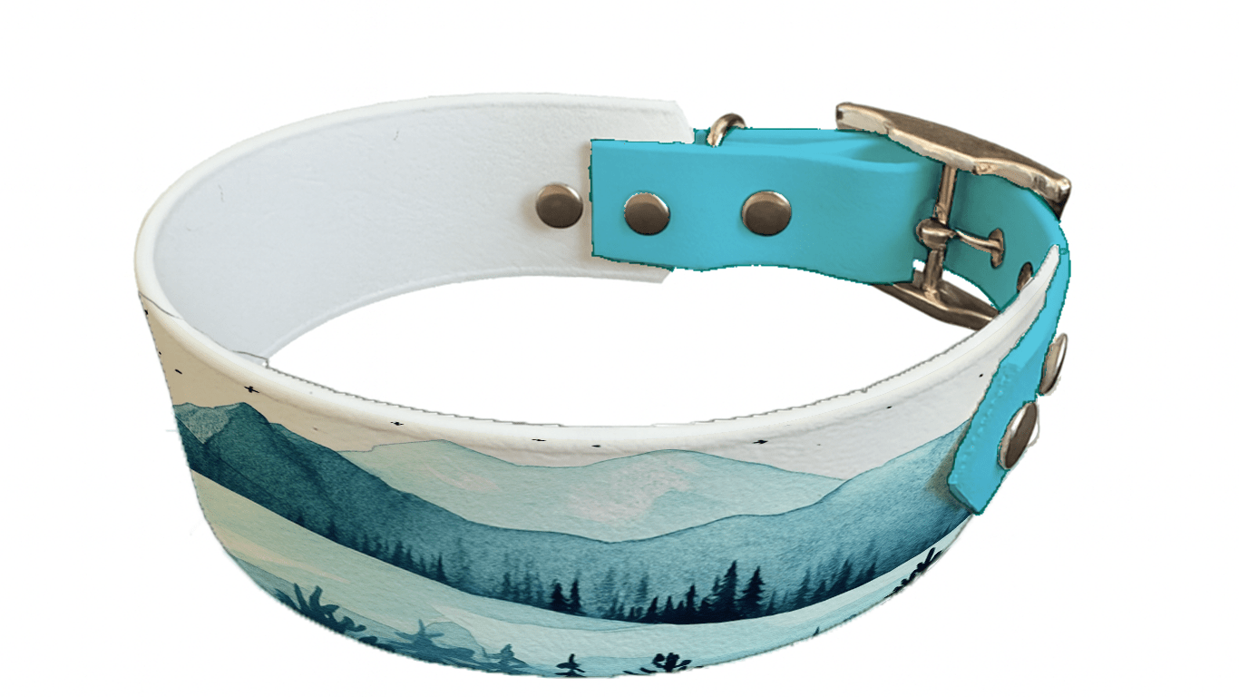 L'atelier du Fourmilier collier bicolore 184 Collier bicolore large pour chien en BioThane® imprimé – Collection paysage– 38/25 mm