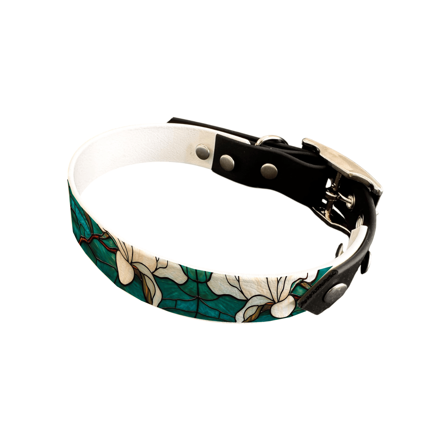 L'atelier du Fourmilier collier bicolore 19 220 Collier bicolore large pour chien en BioThane® imprimé – Collection plantes et fleurs – 19 mm