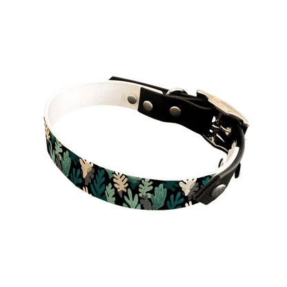 L'atelier du Fourmilier collier bicolore 19 430 Collier bicolore large pour chien en BioThane® imprimé – Collection plantes et fleurs – 19 mm
