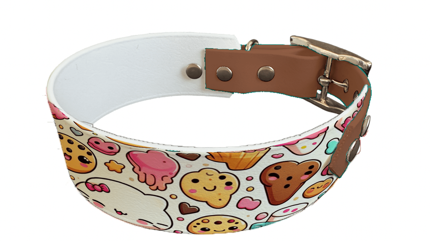 L'atelier du Fourmilier collier bicolore 19 Collier bicolore large pour chien en BioThane® imprimé – Collection gourmandise – 38/25 mm