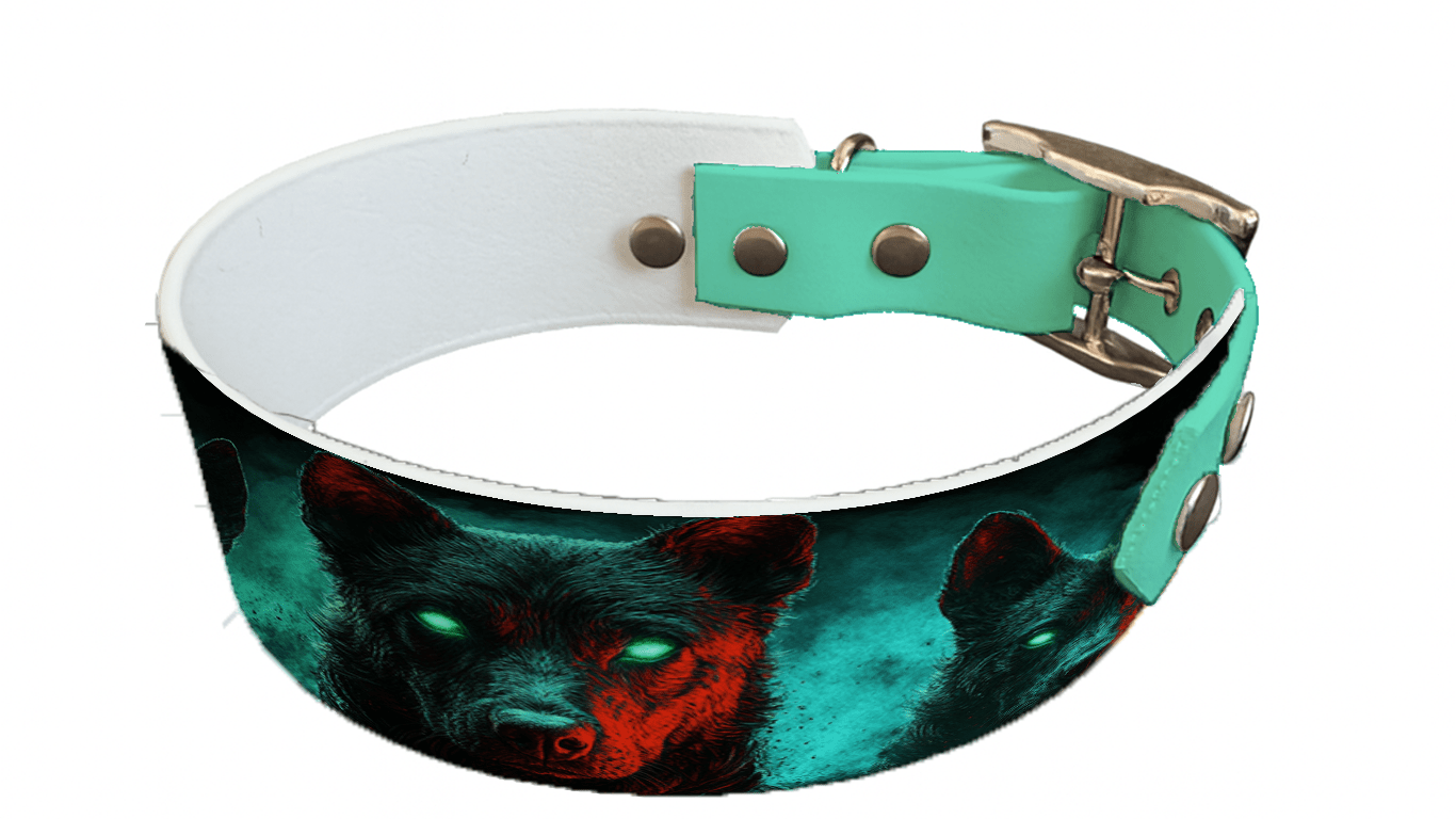 L'atelier du Fourmilier collier bicolore 191 Collier bicolore large pour chien en BioThane® imprimé – Collection chiens– 38/25 mm