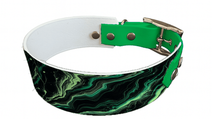L'atelier du Fourmilier collier bicolore 2 Collier bicolore large pour chien en BioThane® imprimé – Collection abstrait – 38/25 mm