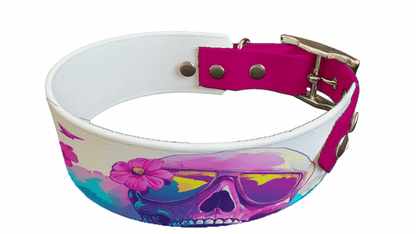 L'atelier du Fourmilier collier bicolore 205 Collier bicolore large pour chien en BioThane® imprimé – Collection tête de mort– 38/25 mm