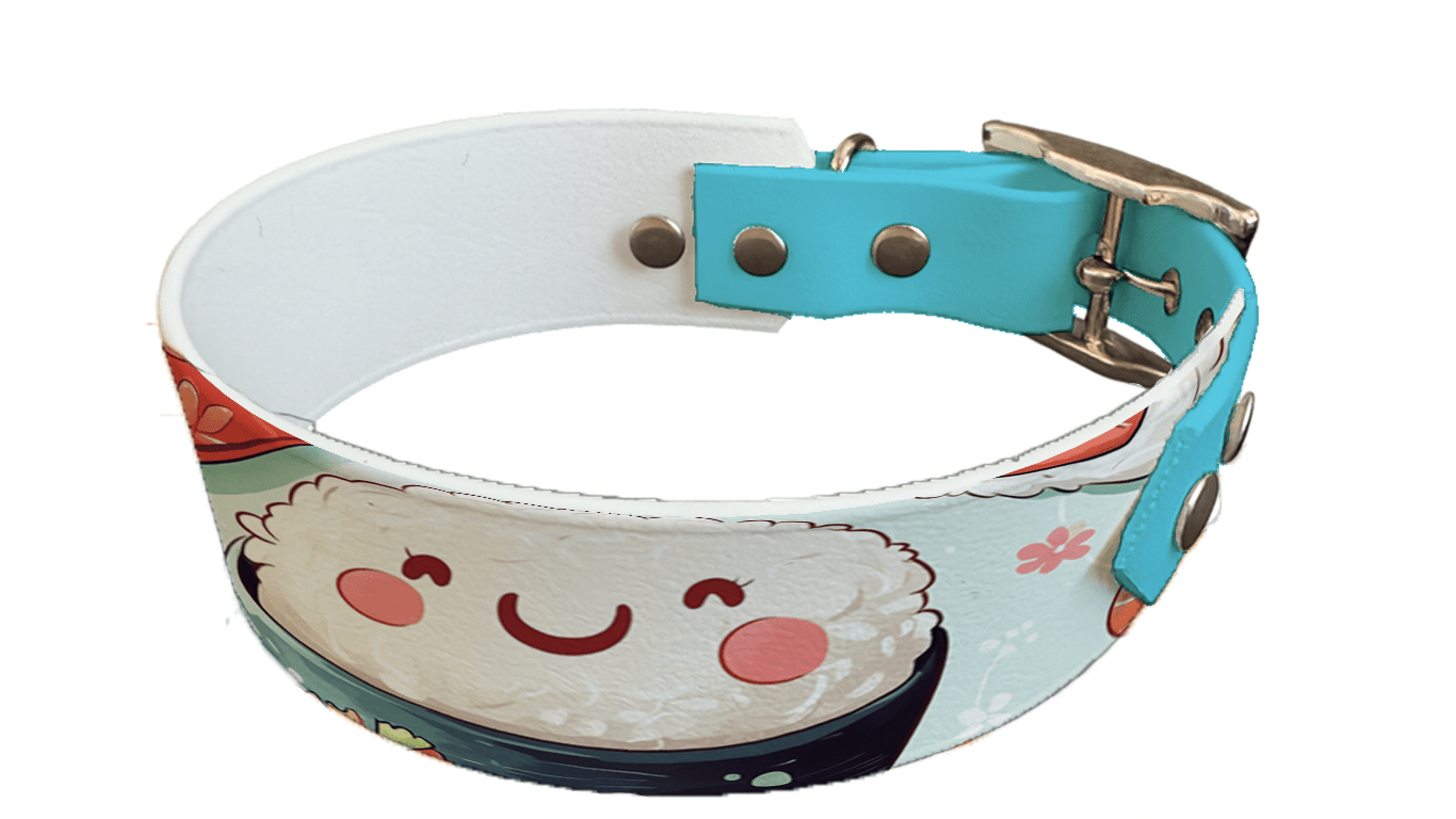 L'atelier du Fourmilier collier bicolore 216 Collier bicolore large pour chien en BioThane® imprimé – Collection gourmandise – 38/25 mm