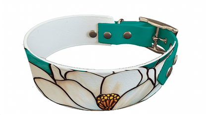 L'atelier du Fourmilier collier bicolore 220 Collier bicolore large pour chien en BioThane® imprimé – Collection plantes et fleurs – 38/25 mm