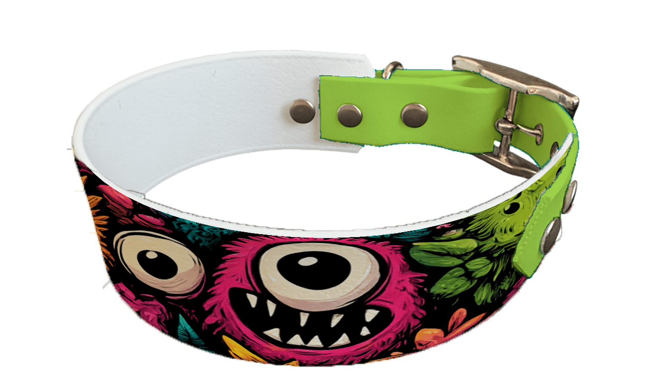 L'atelier du Fourmilier collier bicolore 236 Collier bicolore large pour chien en BioThane® imprimé – Collection monstres et créatures imaginaires– 38/25 mm