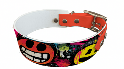 L'atelier du Fourmilier collier bicolore 238 Collier bicolore large pour chien en BioThane® imprimé – Collection pop art– 38/25 mm