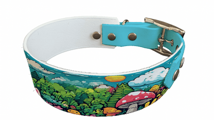 L'atelier du Fourmilier collier bicolore 239 Collier bicolore large pour chien en BioThane® imprimé – Collection forêt enchantée – 38/25 mm