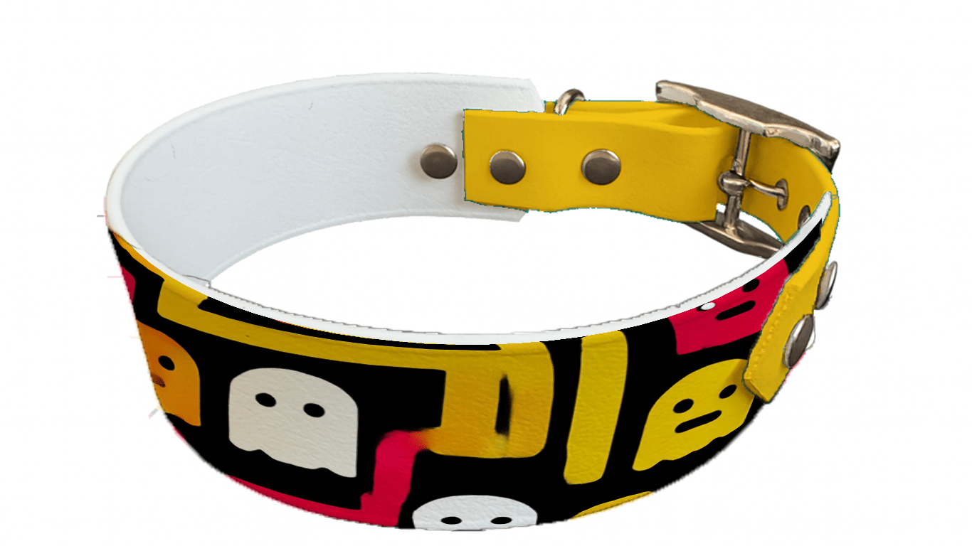 L'atelier du Fourmilier collier bicolore 241 Collier bicolore large pour chien en BioThane® imprimé – Collection pop art– 38/25 mm