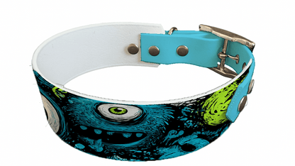 L'atelier du Fourmilier collier bicolore 242 Collier bicolore large pour chien en BioThane® imprimé – Collection monstres et créatures imaginaires– 38/25 mm