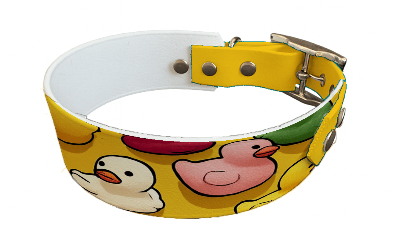 L'atelier du Fourmilier collier bicolore 249 Collier bicolore large pour chien en BioThane® imprimé – Collection animaux pop/kawaii – 38/25 mm