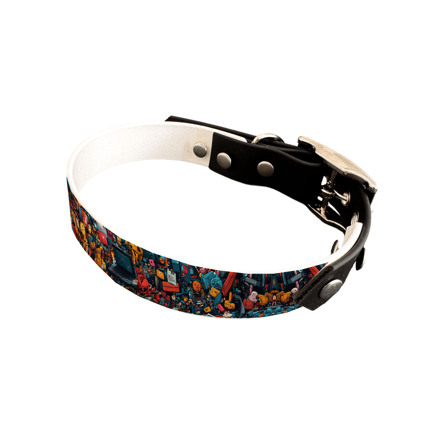 L'atelier du Fourmilier collier bicolore 25 180 Collier bicolore large pour chien en BioThane® imprimé – Collection pop art– 25 mm