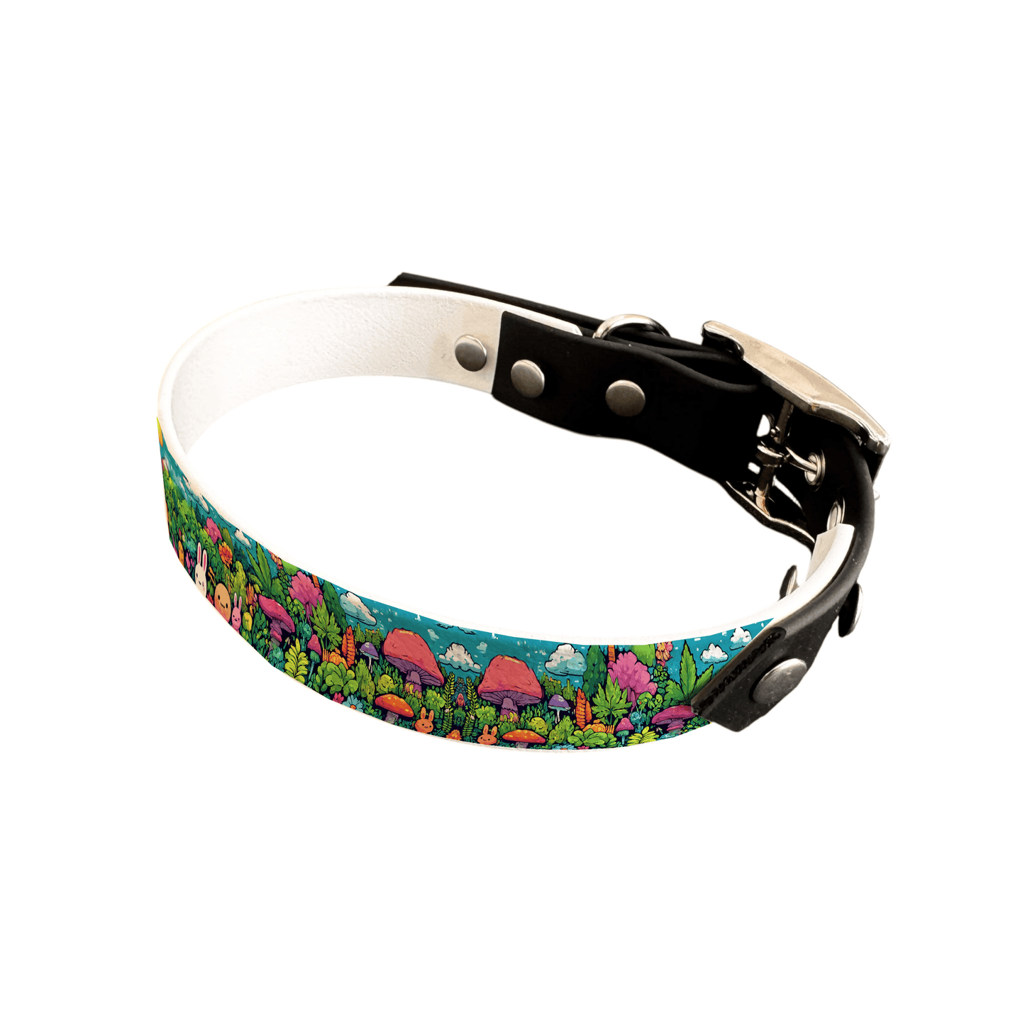 L'atelier du Fourmilier collier bicolore 25 239 Collier bicolore large pour chien en BioThane® imprimé – Collection forêt enchantée – 25 mm
