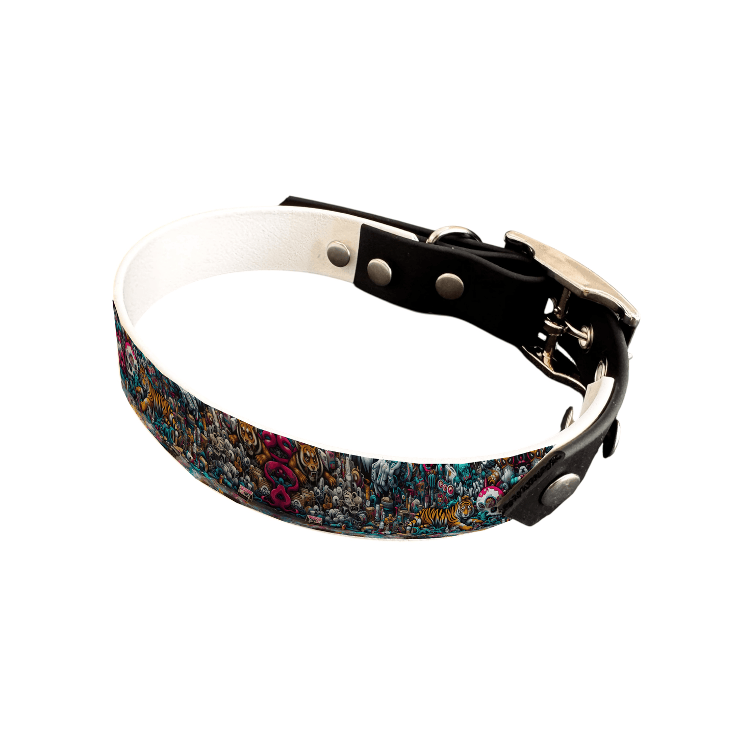 L'atelier du Fourmilier collier bicolore 25 27 Collier bicolore large pour chien en BioThane® imprimé – Collection pop art– 25 mm