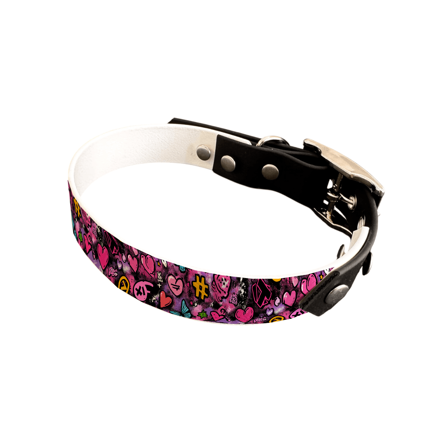 L'atelier du Fourmilier collier bicolore 25 358 Collier bicolore large pour chien en BioThane® imprimé – Collection Saint valentin– 25 mm