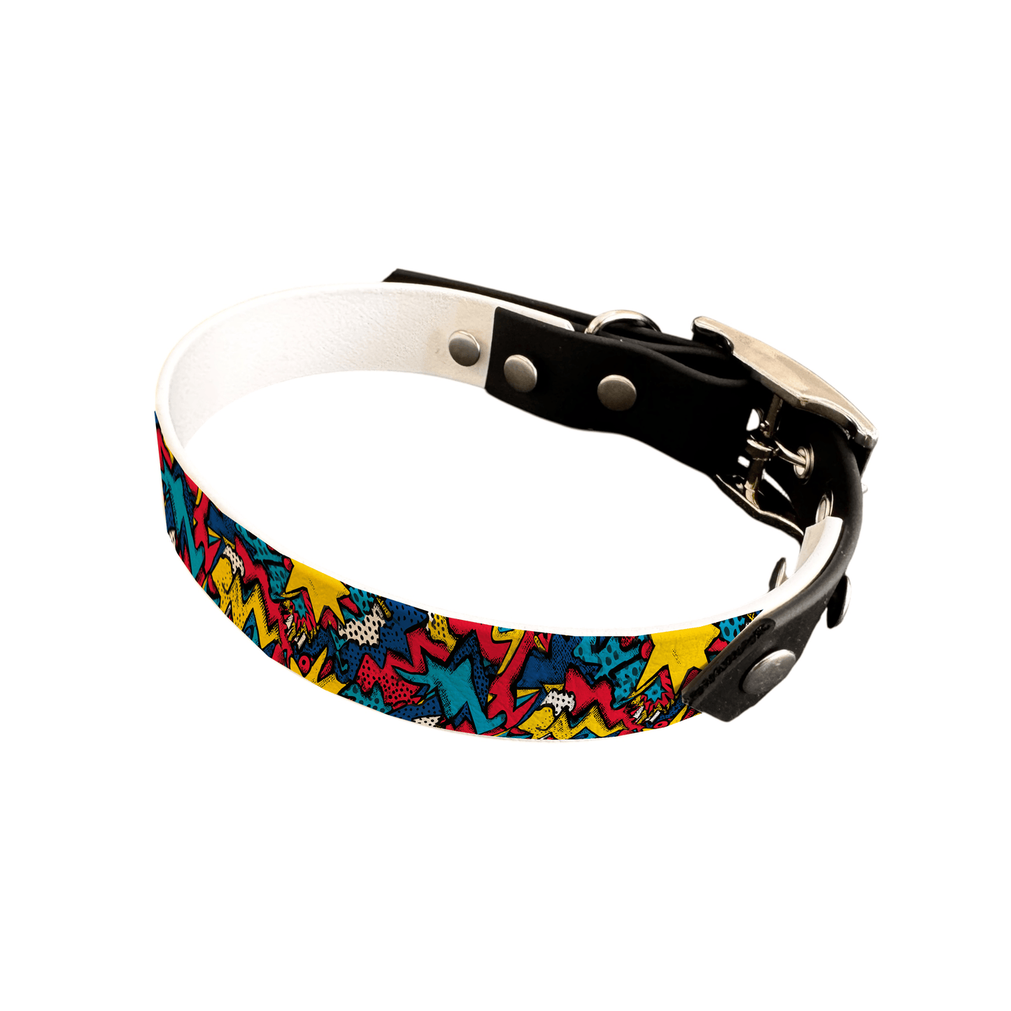 L'atelier du Fourmilier collier bicolore 25 406 Collier bicolore large pour chien en BioThane® imprimé – Collection pop art– 25 mm