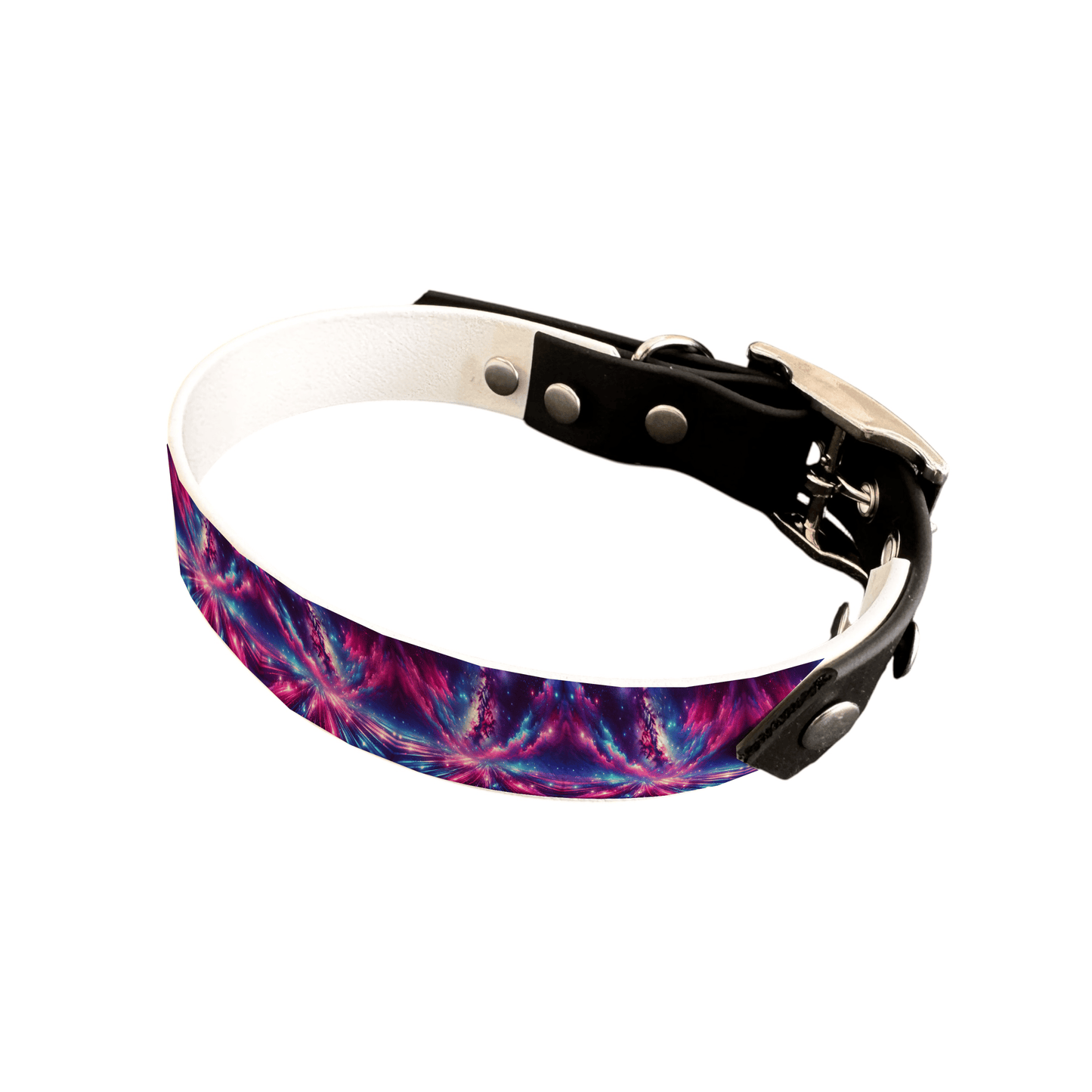 L'atelier du Fourmilier collier bicolore 25 43 Collier bicolore large pour chien en BioThane® imprimé – Collection galaxie – 25 mm