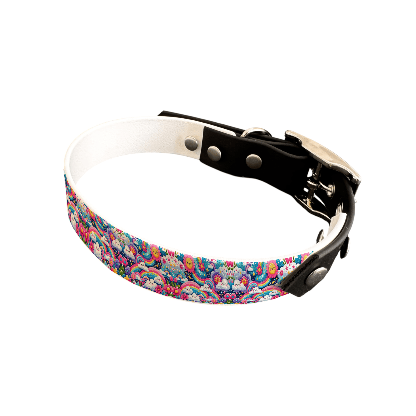 L'atelier du Fourmilier collier bicolore 25 68 Collier bicolore large pour chien en BioThane® imprimé – Collection nuages– 25 mm