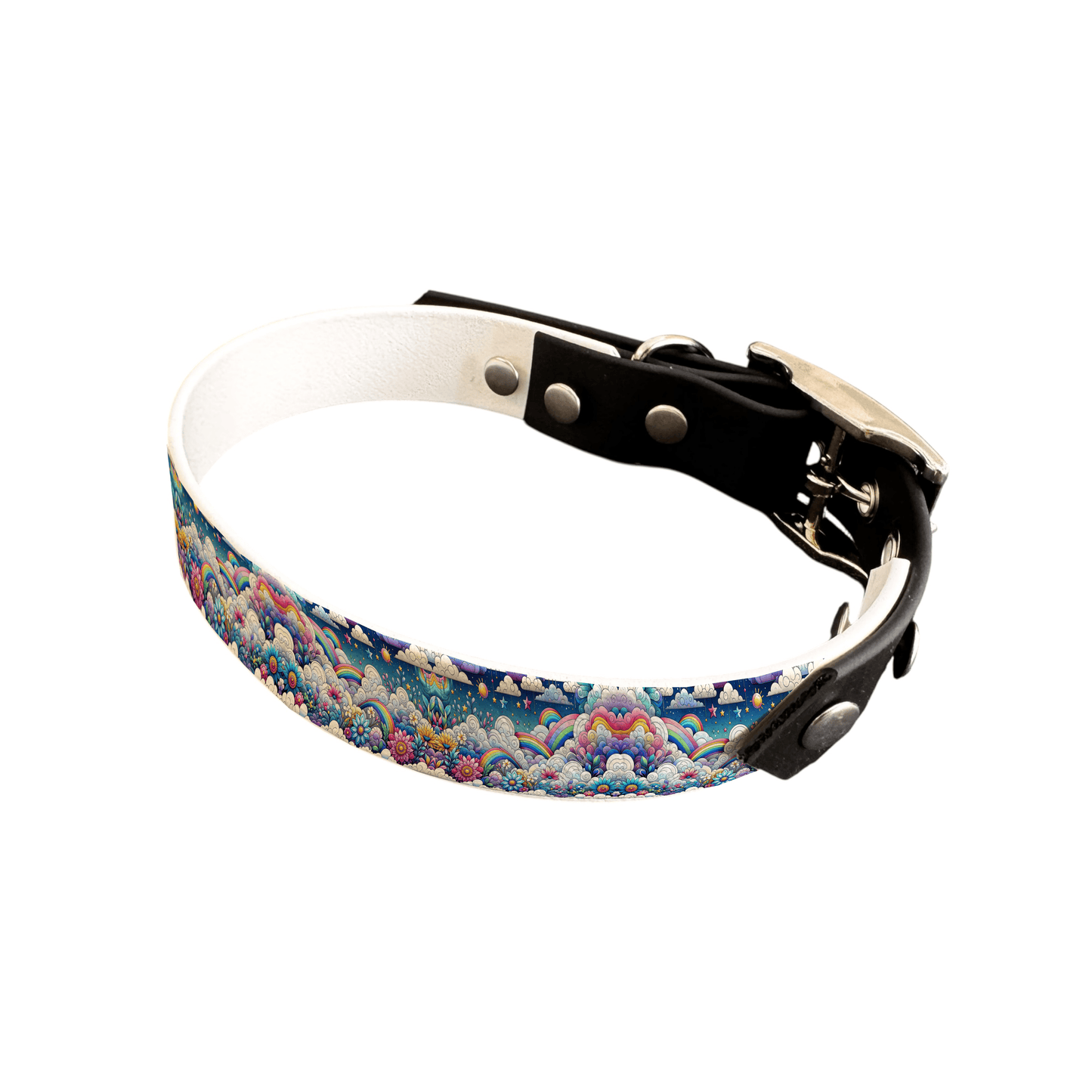 L'atelier du Fourmilier collier bicolore 25 69 Collier bicolore large pour chien en BioThane® imprimé – Collection nuages– 25 mm