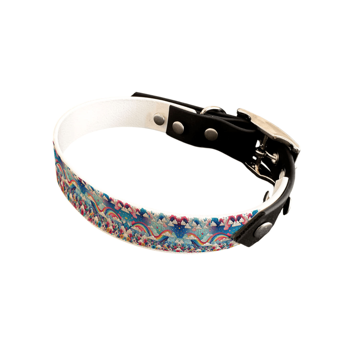 L'atelier du Fourmilier collier bicolore 25 70 Collier bicolore large pour chien en BioThane® imprimé – Collection nuages– 25 mm
