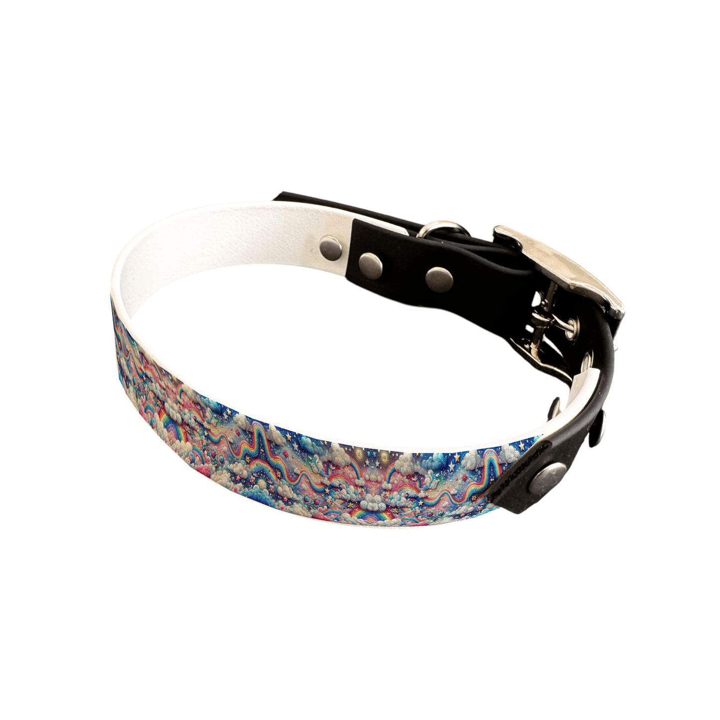 L'atelier du Fourmilier collier bicolore 25 71 Collier bicolore large pour chien en BioThane® imprimé – Collection nuages– 25 mm