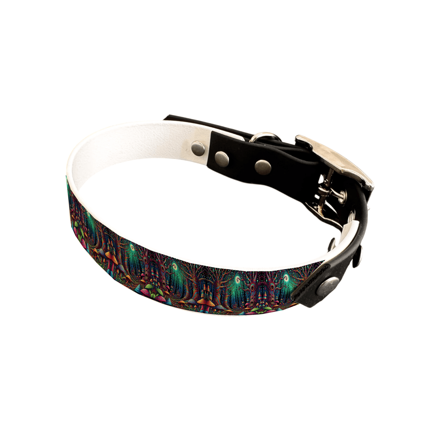 L'atelier du Fourmilier collier bicolore 25 73 Collier bicolore large pour chien en BioThane® imprimé – Collection forêt enchantée – 25 mm