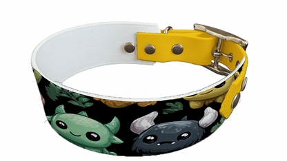 L'atelier du Fourmilier collier bicolore 252 Collier bicolore large pour chien en BioThane® imprimé – Collection monstres et créatures imaginaires– 38/25 mm
