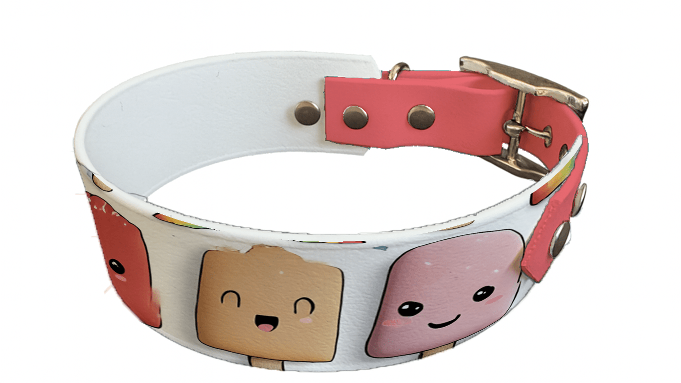 L'atelier du Fourmilier collier bicolore 253 Collier bicolore large pour chien en BioThane® imprimé – Collection gourmandise – 38/25 mm