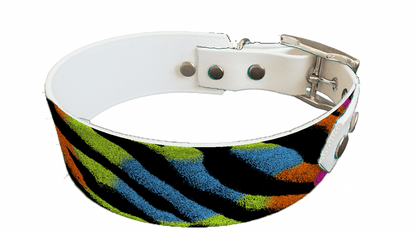 L'atelier du Fourmilier collier bicolore 261 Collier bicolore large pour chien en BioThane® imprimé – Collection fourrures et pelages – 38/25 mm