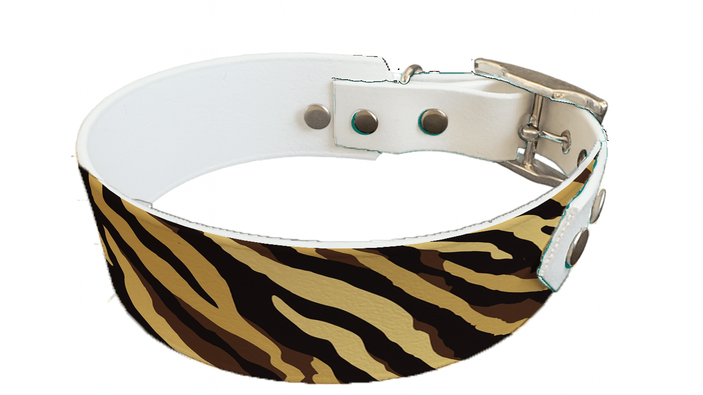 L'atelier du Fourmilier collier bicolore 267 Collier bicolore large pour chien en BioThane® imprimé – Collection fourrures et pelages – 38/25 mm