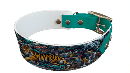 L'atelier du Fourmilier collier bicolore 27 Collier bicolore large pour chien en BioThane® imprimé – Collection pop art– 38/25 mm