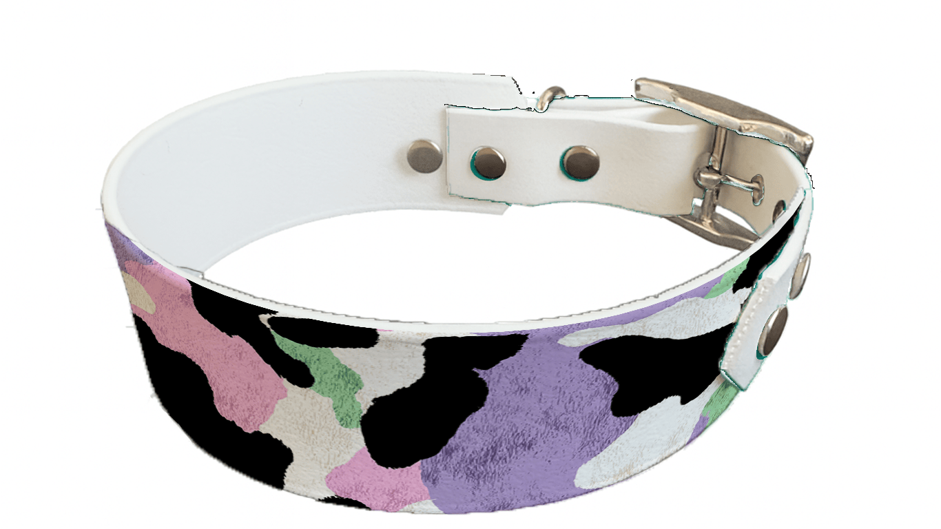 L'atelier du Fourmilier collier bicolore 273 Collier bicolore large pour chien en BioThane® imprimé – Collection fourrures et pelages – 38/25 mm