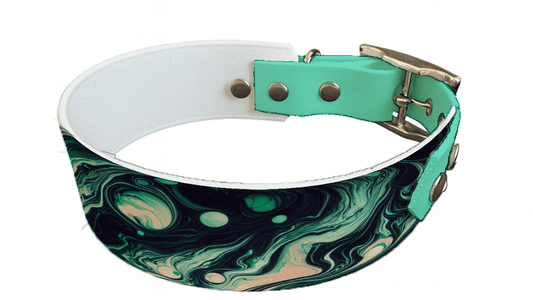 L'atelier du Fourmilier collier bicolore 3 Collier bicolore large pour chien en BioThane® imprimé – Collection abstrait – 38/25 mm