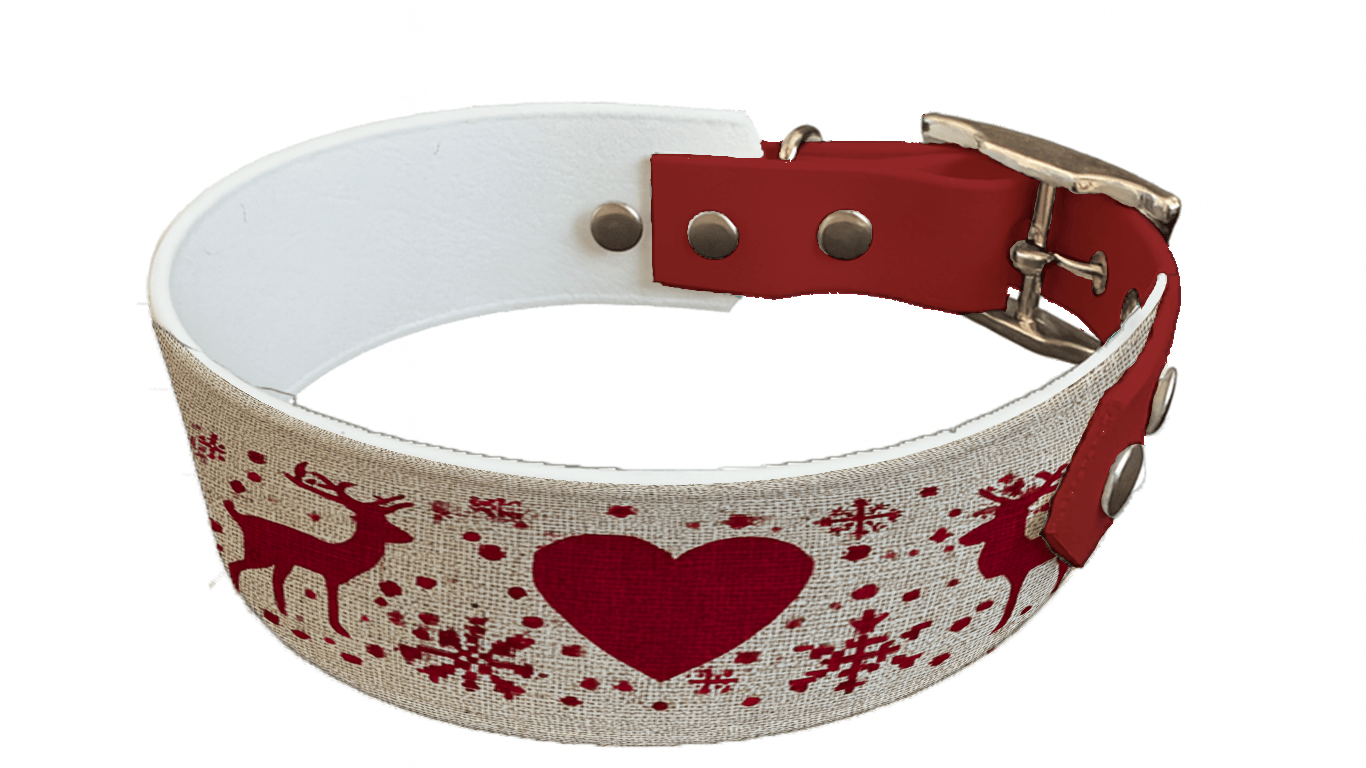 L'atelier du Fourmilier collier bicolore 307 Collier bicolore large pour chien en BioThane® imprimé – Collection hiver et Noël– 38/25 mm