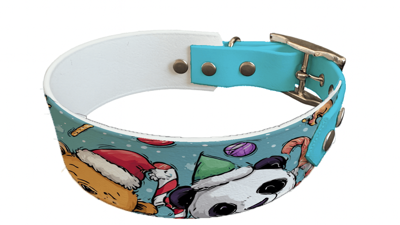 L'atelier du Fourmilier collier bicolore 314 Collier bicolore large pour chien en BioThane® imprimé – Collection hiver et Noël– 38/25 mm