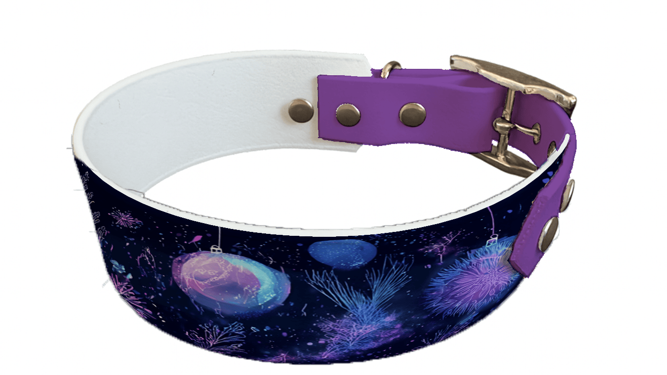 L'atelier du Fourmilier collier bicolore 317 Collier bicolore large pour chien en BioThane® imprimé – Collection hiver et Noël– 38/25 mm