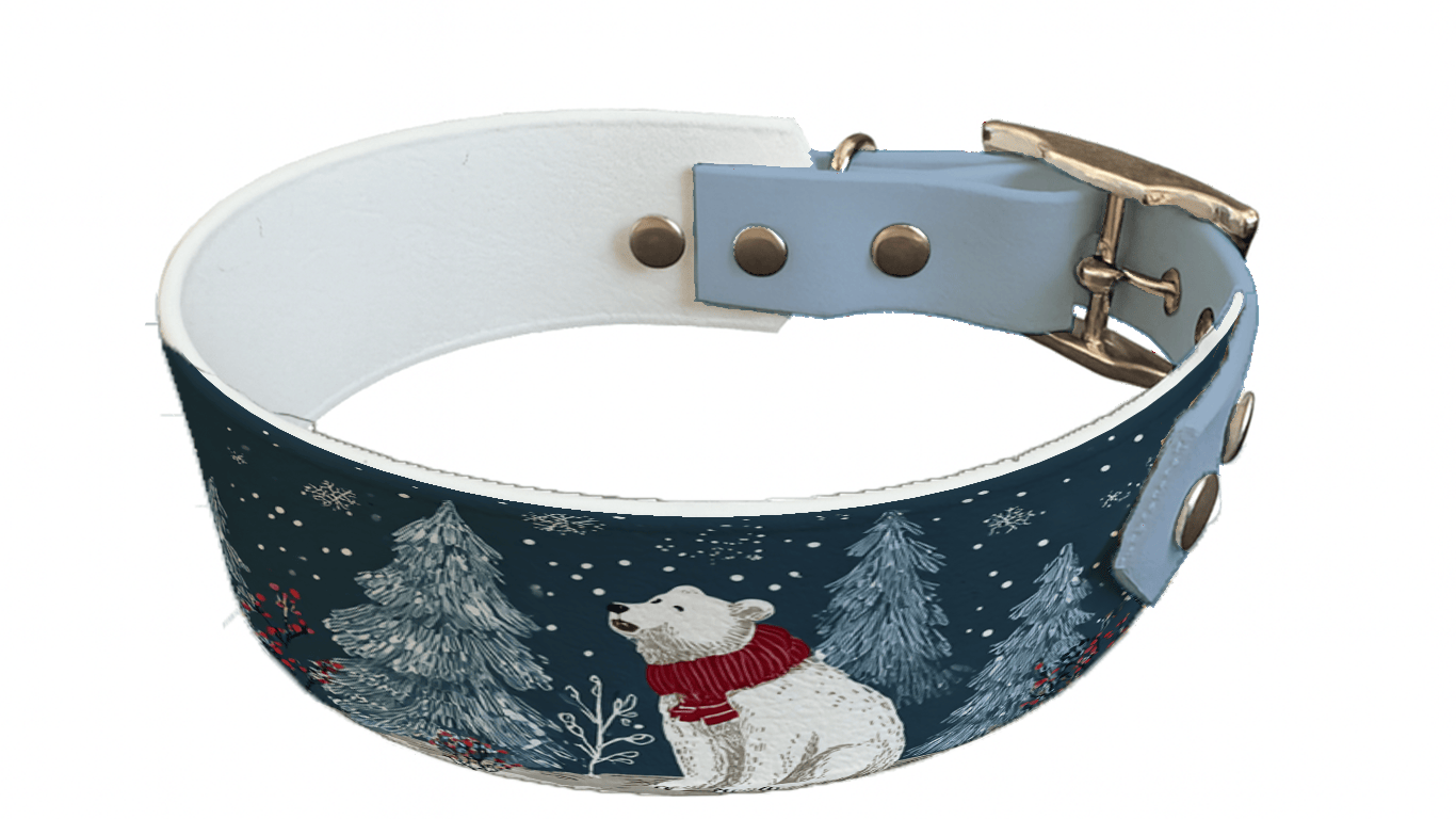 L'atelier du Fourmilier collier bicolore 318 Collier bicolore large pour chien en BioThane® imprimé – Collection hiver et Noël– 38/25 mm
