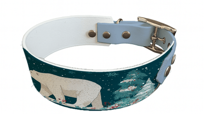 L'atelier du Fourmilier collier bicolore 320 Collier bicolore large pour chien en BioThane® imprimé – Collection hiver et Noël– 38/25 mm