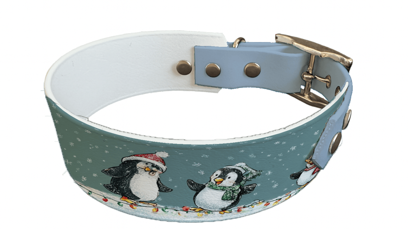 L'atelier du Fourmilier collier bicolore 321 Collier bicolore large pour chien en BioThane® imprimé – Collection hiver et Noël– 38/25 mm