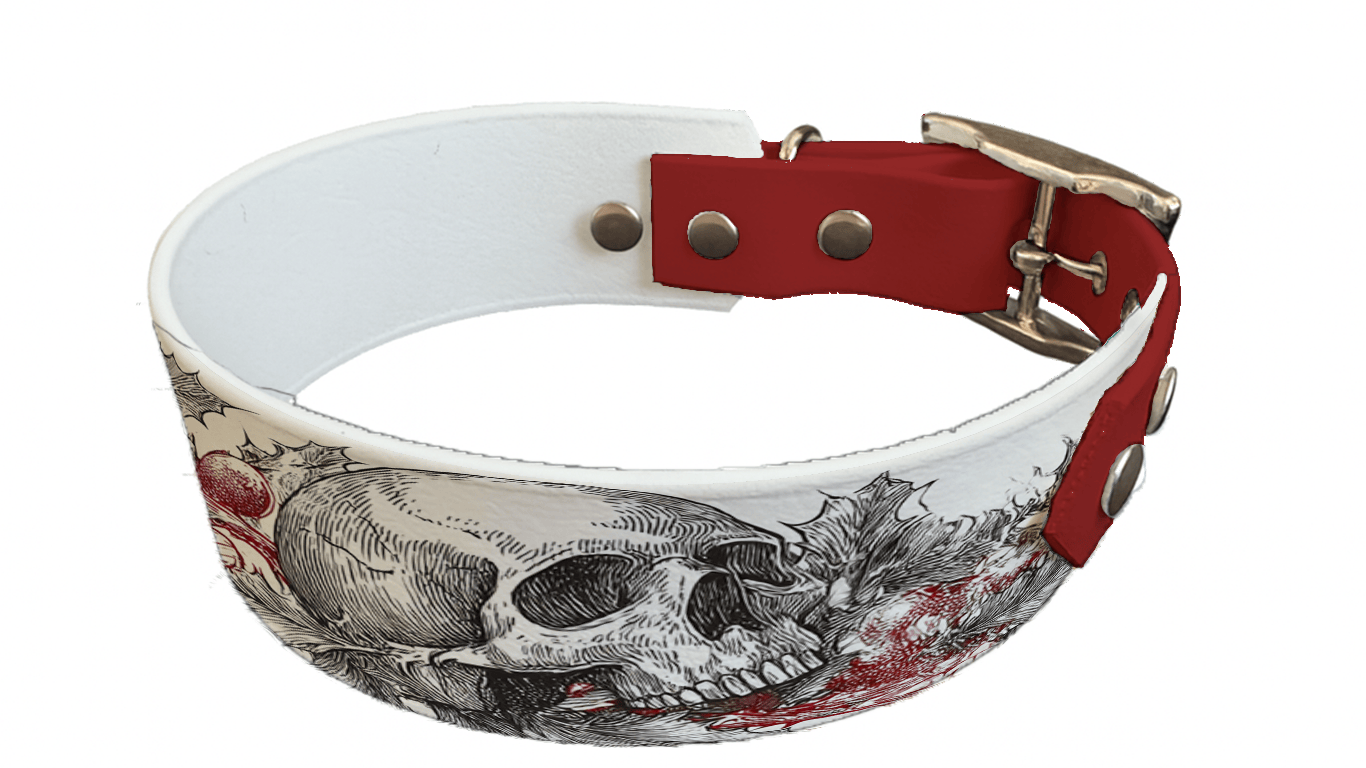 L'atelier du Fourmilier collier bicolore 327 Collier bicolore large pour chien en BioThane® imprimé – Collection hiver et Noël– 38/25 mm