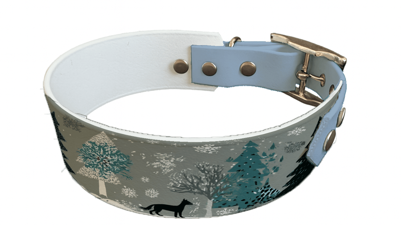 L'atelier du Fourmilier collier bicolore 329 Collier bicolore large pour chien en BioThane® imprimé – Collection hiver et Noël– 38/25 mm