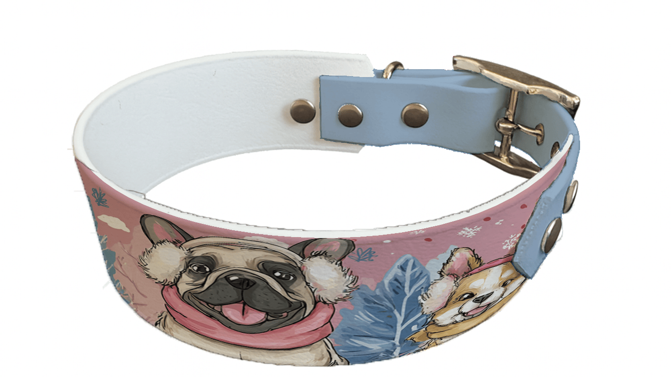 L'atelier du Fourmilier collier bicolore 331 Collier bicolore large pour chien en BioThane® imprimé – Collection hiver et Noël– 38/25 mm