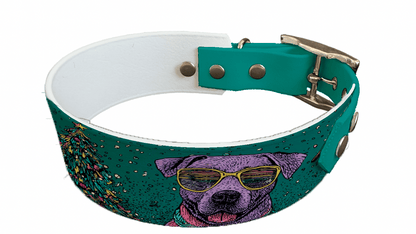 L'atelier du Fourmilier collier bicolore 332 Collier bicolore large pour chien en BioThane® imprimé – Collection hiver et Noël– 38/25 mm