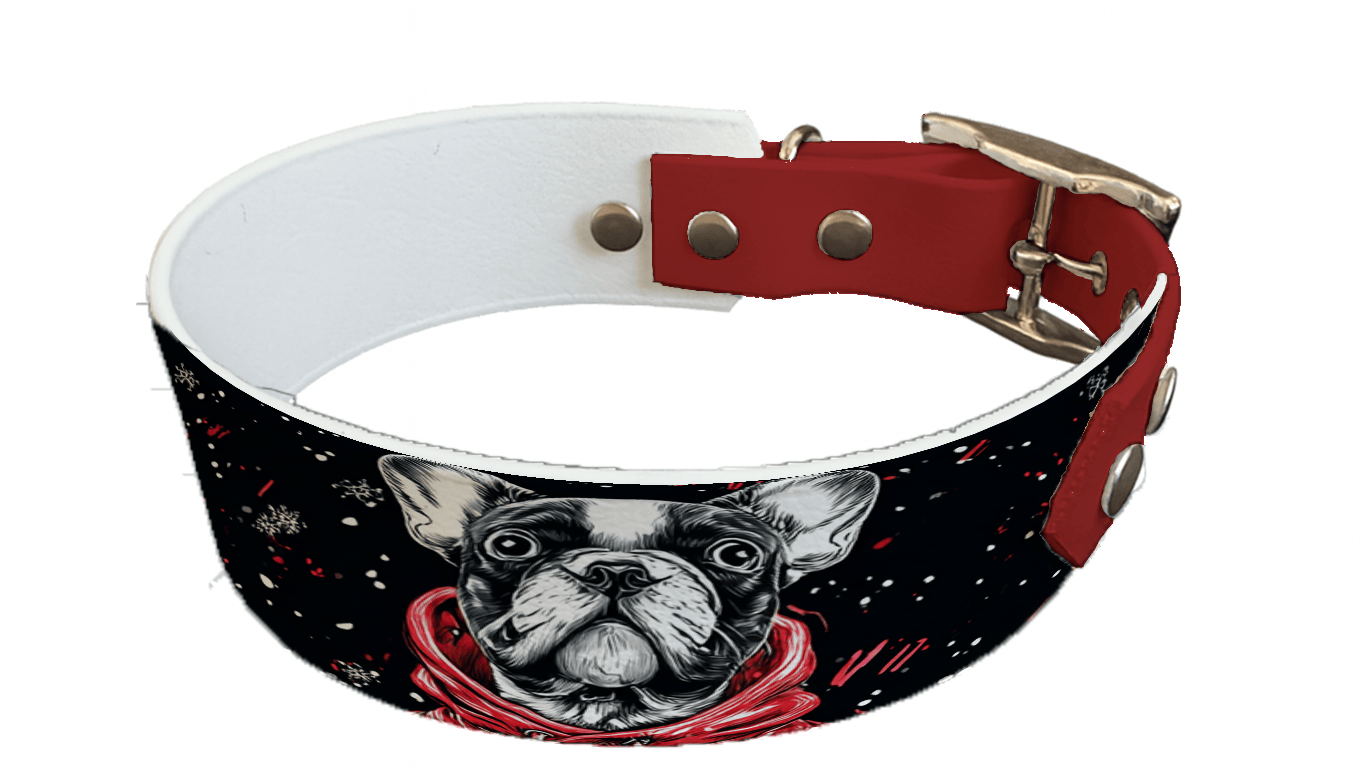 L'atelier du Fourmilier collier bicolore 333 Collier bicolore large pour chien en BioThane® imprimé – Collection hiver et Noël– 38/25 mm