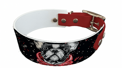 L'atelier du Fourmilier collier bicolore 333 Collier bicolore large pour chien en BioThane® imprimé – Collection hiver et Noël– 38/25 mm