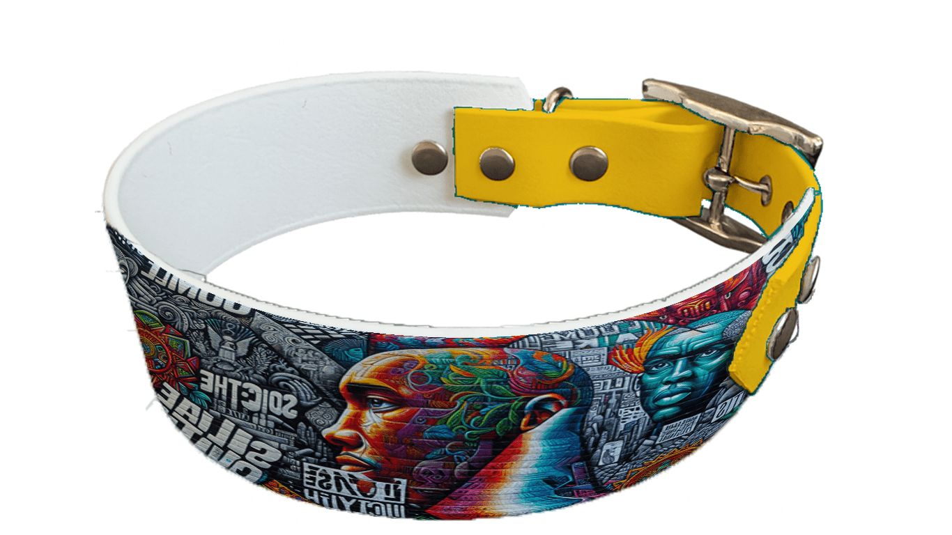 L'atelier du Fourmilier collier bicolore 34 Collier bicolore large pour chien en BioThane® imprimé – Collection pop art– 38/25 mm