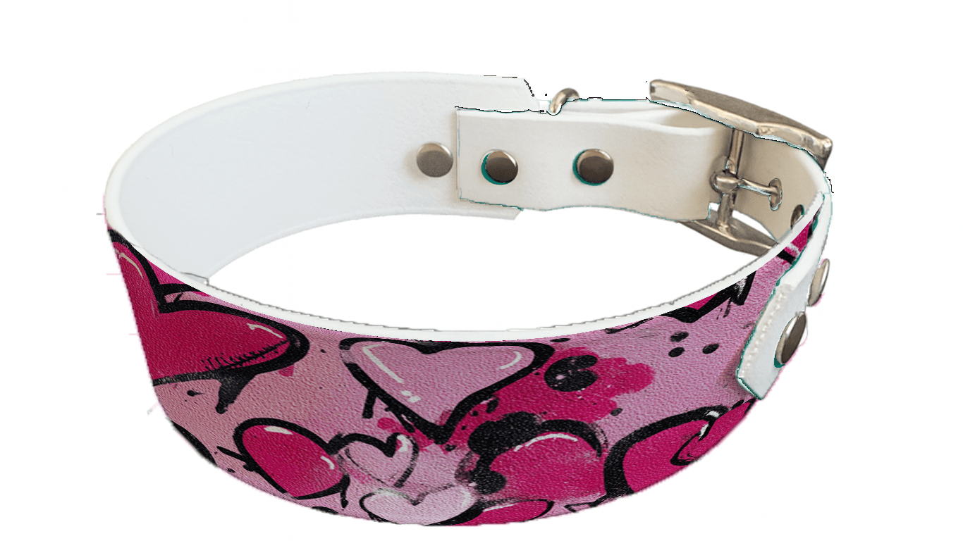 L'atelier du Fourmilier collier bicolore 355 Collier bicolore large pour chien en BioThane® imprimé – Collection Saint valentin– 38/25 mm