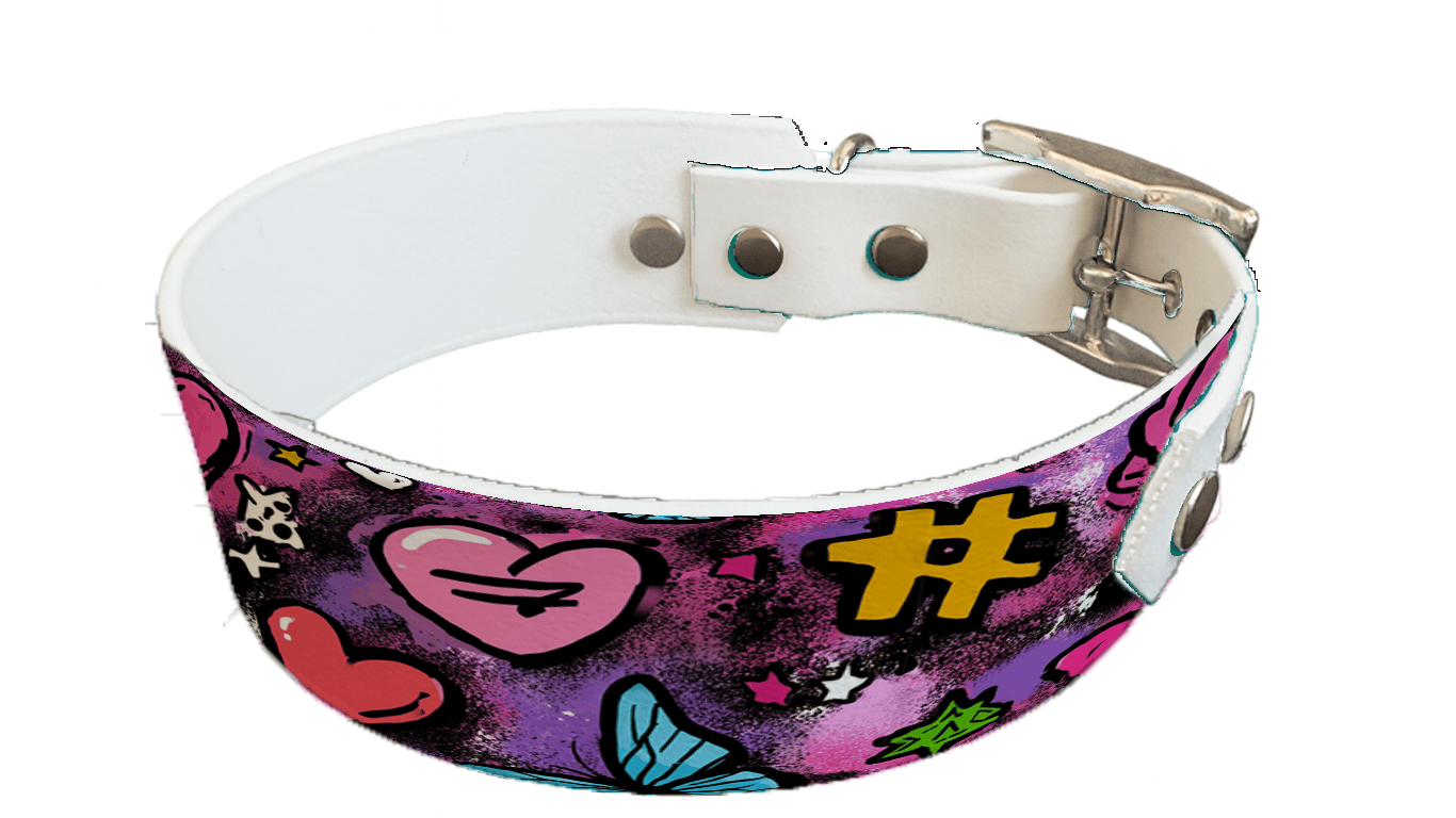 L'atelier du Fourmilier collier bicolore 358 Collier bicolore large pour chien en BioThane® imprimé – Collection Saint valentin– 38/25 mm